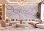 Luxury Magnolia Blossom Wallpaper Mural with Blue Birds for Living Room Interior | Custom Floral Wall Mural by ArtWalls UAE