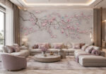 Luxury Magnolia Blossom Wallpaper Mural with Blue Birds for Living Room Interior | Custom Floral Wall Mural by ArtWalls UAE