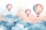 Watercolor hot air balloons wallpaper for kids room | Premium wall mural by ArtWalls UAE