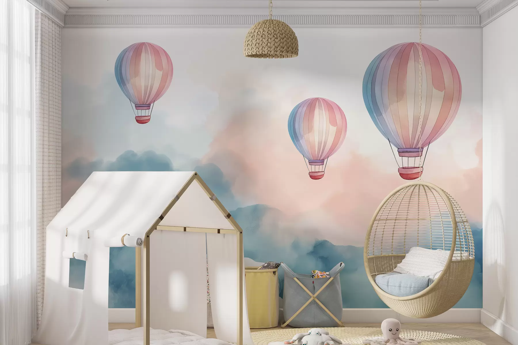 Watercolor Hot Air Balloons Wallpaper for Kids Room Watercolor hot air balloons wallpaper for kids room | Premium wall mural by ArtWalls UAE