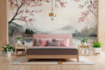 Wall mural Wall murals Watercolor painting of a lake with trees and mountains