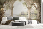 Wall mural Wall murals Watercolor painting of a stone archway with trees and a lake