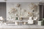 Wall mural White flower carving on a wall