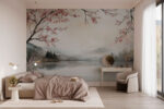 Wall mural Wall murals Watercolor painting of a lake with trees and mountains - Image 4