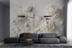 Wall mural White flower carving on a wall - Image 3