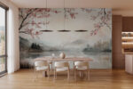 Wall mural Wall murals Watercolor painting of a lake with trees and mountains - Image 3