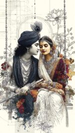 Luxury Radha Krishna and Nature Landscape 3D Wall Mural for Living Room