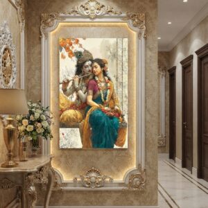 Luxury Radha Krishna and Nature Landscape 3D Wall Mural for Living Room