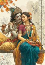 Luxury Radha Krishna and Nature Landscape 3D Wall Mural for Living Room