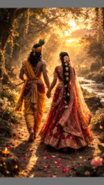 Luxury Radha Krishna and Nature Landscape 3D Wall Mural for Living Room