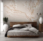 Wall mural Birds perched on blooming branches.
