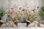 Wall mural Butterflies dance above colorful meadow