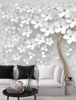 Wall mural Elegant tree with white blossoms - Image 2