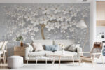 Wall mural Elegant tree with white blossoms - Image 3