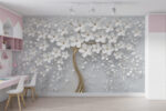 Wall mural Elegant tree with white blossoms - Image 4