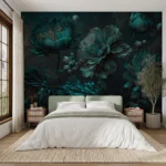 Wall mural Emerald peonies in moonlit garden