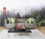 Wall mural Forest of trees with fog