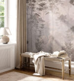 Wall mural Misty forest with tall trees - Image 3