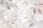Soft beige leaf pattern wall mural behind a bed in a neutral-toned bedroom