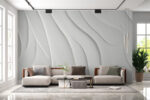 White wavy 3D wall mural wallpaper for modern interior design projects