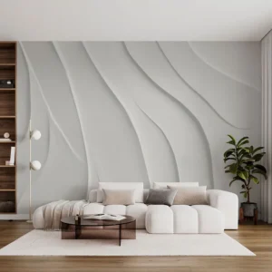 White wavy 3D wall mural wallpaper for modern interior design projects