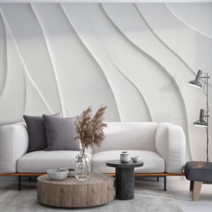 White wavy 3D wall mural wallpaper for modern interior design projects